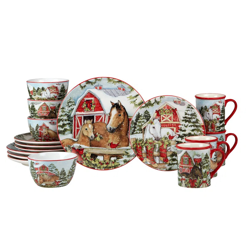 Homestead Christmas 16Pc Dinnerware Set