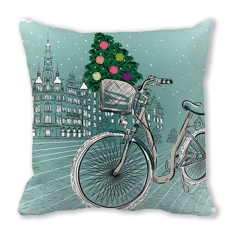 Red Christmas Car Delivering Gifts Digital Printing Short Plush Pillow Covers for Car Sofa Office Cushion Cover Home Goods