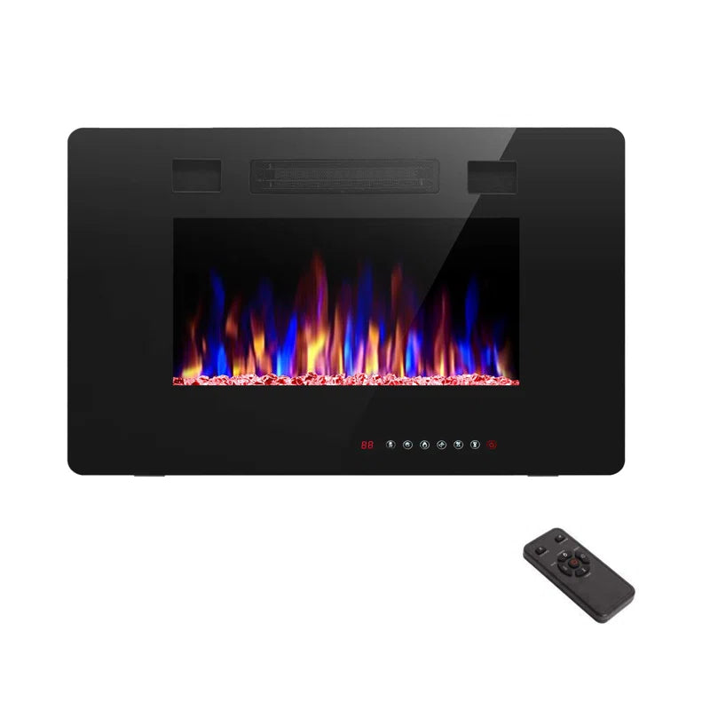 Braegger Recessed & Wall Mounted Electric Fireplace, Remote Control W/ Timer, Adjustable Flame Color & Speed