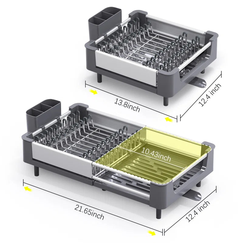 Adjustable Stainless Steel Kitchen Dish Rack, Extendable Dish Drying Rack,Plate Rack, Extra Large Capacity Dish Drainer