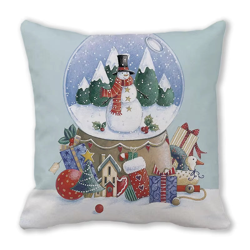 Red Christmas Car Delivering Gifts Digital Printing Short Plush Pillow Covers for Car Sofa Office Cushion Cover Home Goods