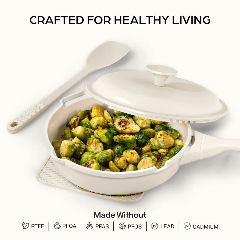 Zuka Everyday 8In Nonstick Multifunctional Pan with Lid and Nylon Spoon