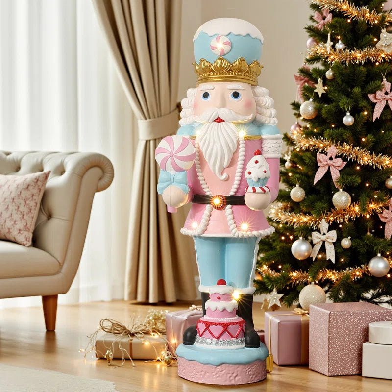 Lighted Nutcracker Pink Soldier with Cake, Battery Operated Holiday Decoration