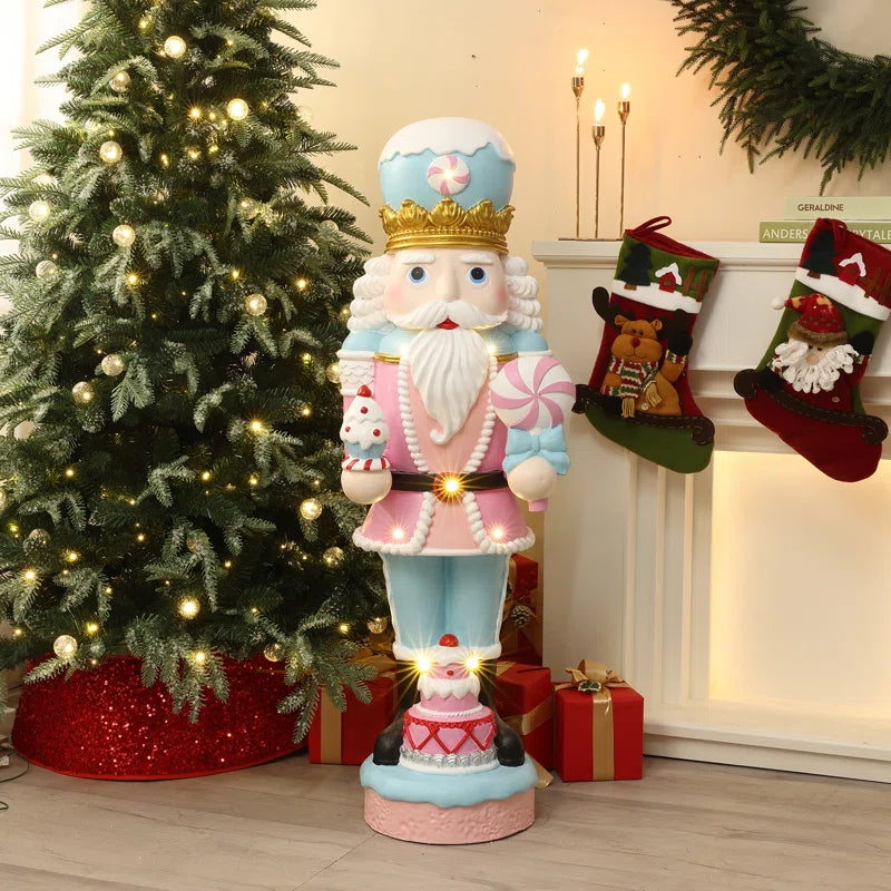 Lighted Nutcracker Pink Soldier with Cake, Battery Operated Holiday Decoration
