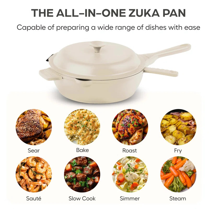 Zuka Everyday 8In Nonstick Multifunctional Pan with Lid and Nylon Spoon