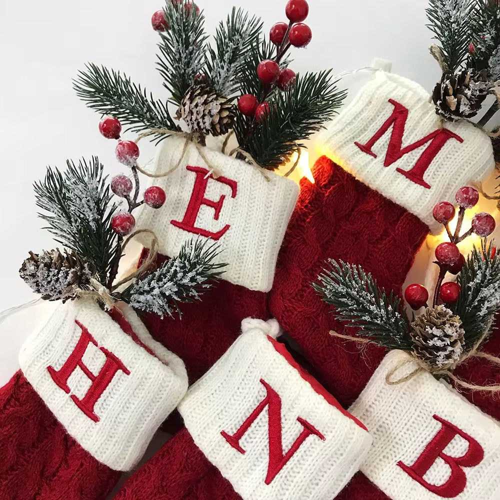 Christmas Socks Letters Christmas Knitting Stocking Tree Pendant Decorations Christmas Socks Red Snowflake