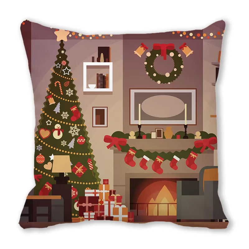 Red Christmas Car Delivering Gifts Digital Printing Short Plush Pillow Covers for Car Sofa Office Cushion Cover Home Goods