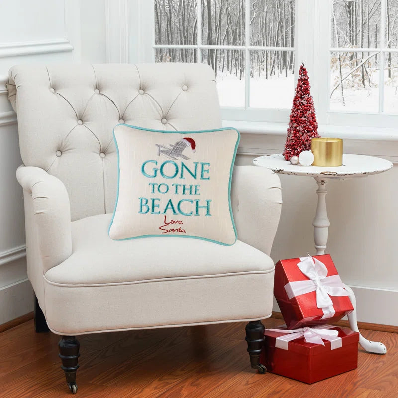 Gone to the Beach Embroidered Christmas Holiday Throw Pillow