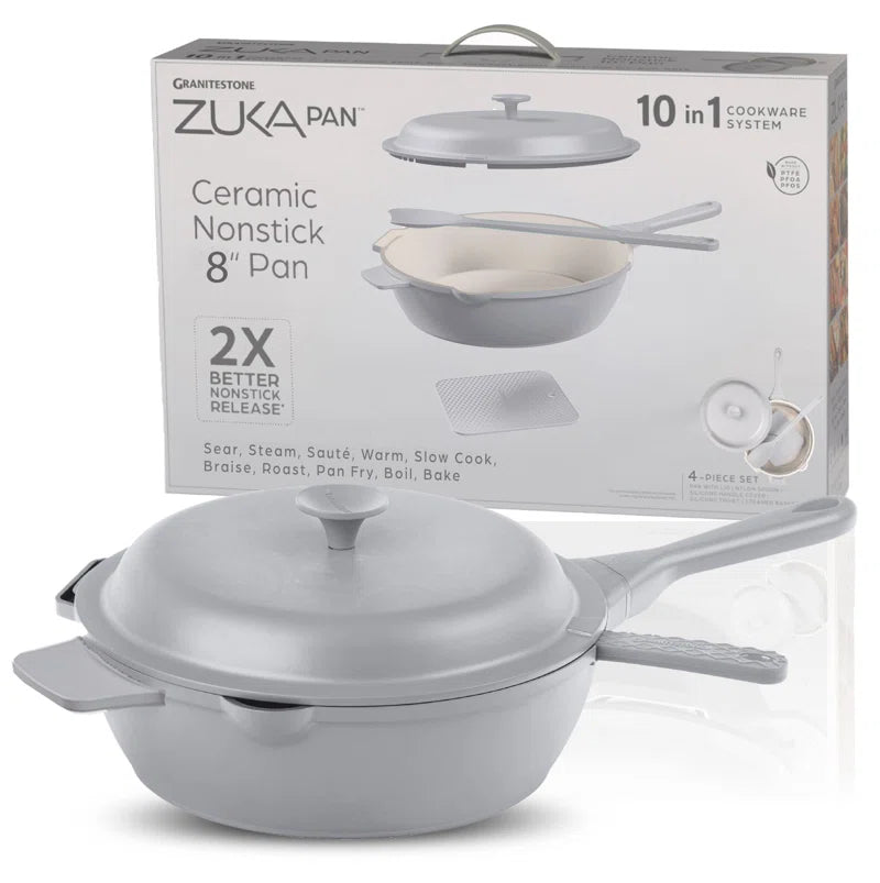 Zuka Everyday 8In Nonstick Multifunctional Pan with Lid and Nylon Spoon