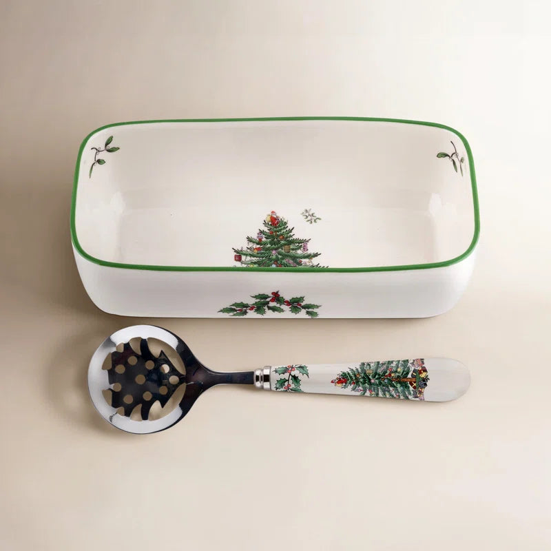 Christmas Tree Cranberry Srvr W-Slotted Spoon