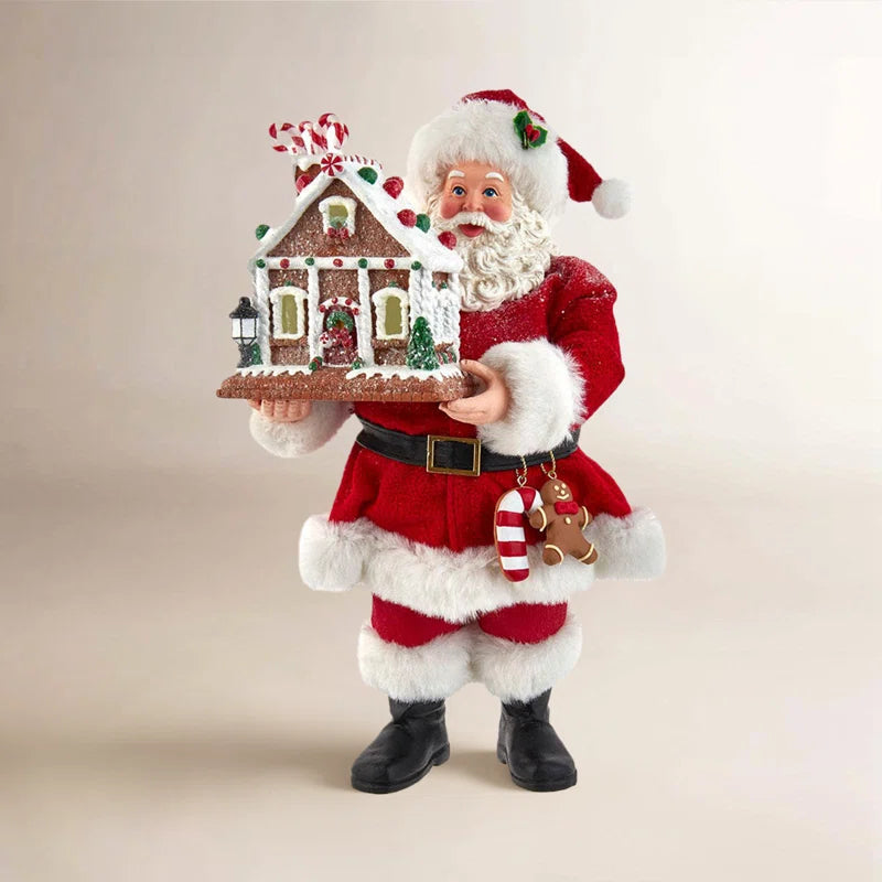 Santa with Light-Up Gingerbread House