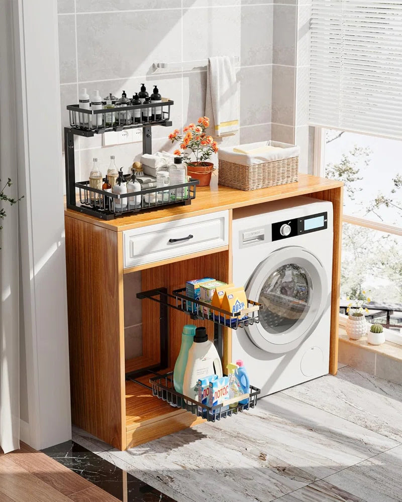 Under Sink Organizer, 2 Tier under Sink Organizers and Storage Sliding 2 Tier Rack Metal Organization under Counter Kitchen Bathroom