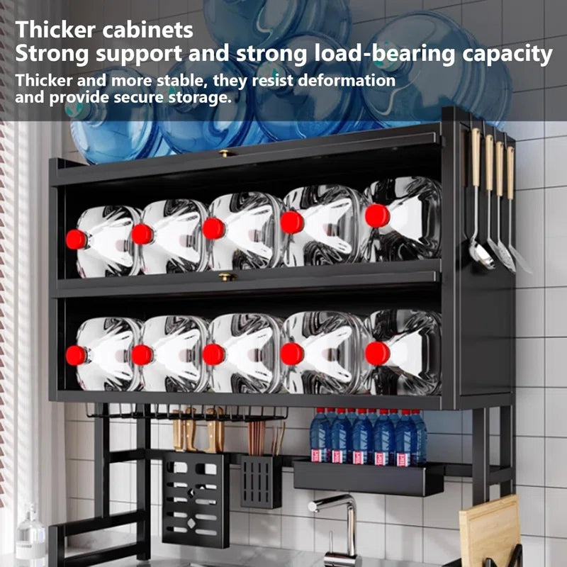 Over-The-Sink Dish Drying Rack with Cover – 2-Tier Space Saving Organizer for Dishes, Cutlery and Kitchen Utensils