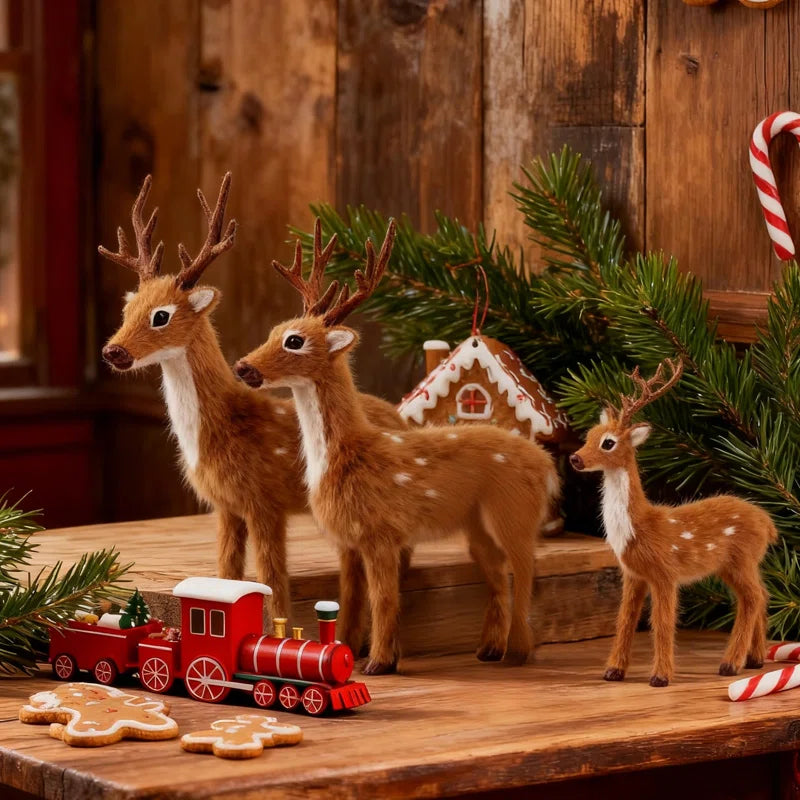 3 Pack Christmas Reindeer Figurines - Plastic Reindeer Sculpture for Winter Village, Mantle & Tabletop Decor, Xmas Centerpiece, Holiday Home Decorations, Housewarming Gift Set