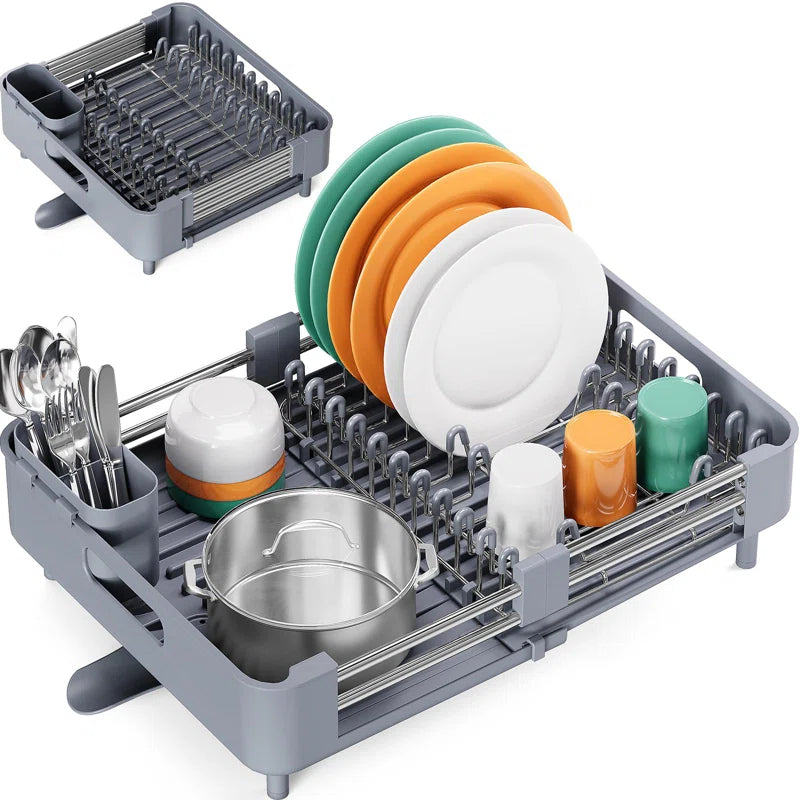 Adjustable Stainless Steel Kitchen Dish Rack, Extendable Dish Drying Rack,Plate Rack, Extra Large Capacity Dish Drainer