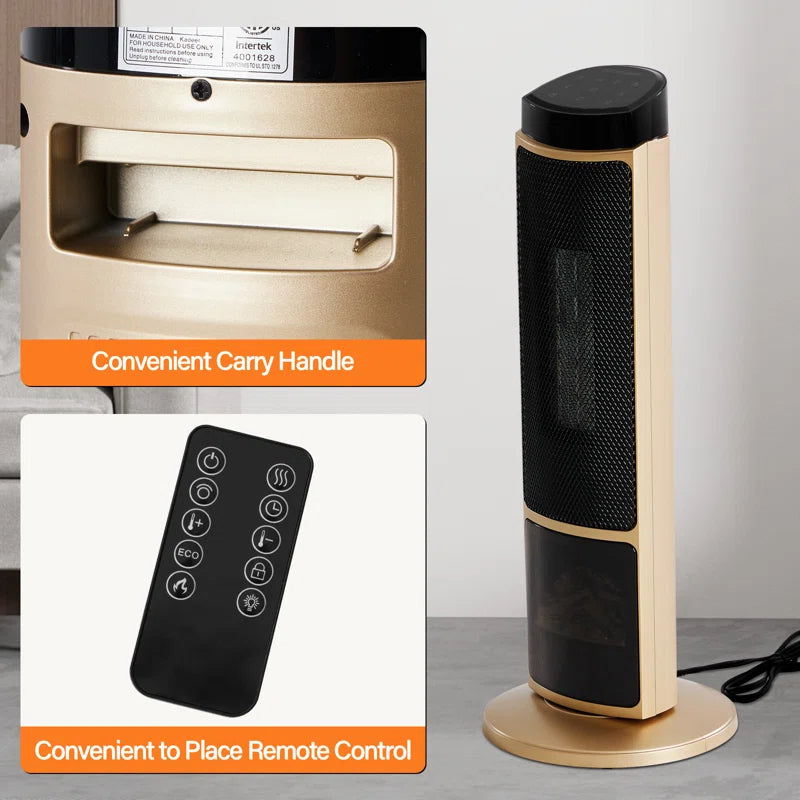 Tower Space Heater, Indoor Fan Heater, 1500W Compact Electric Heater with Remote Control