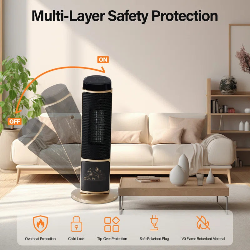 Tower Space Heater, Indoor Fan Heater, 1500W Compact Electric Heater with Remote Control