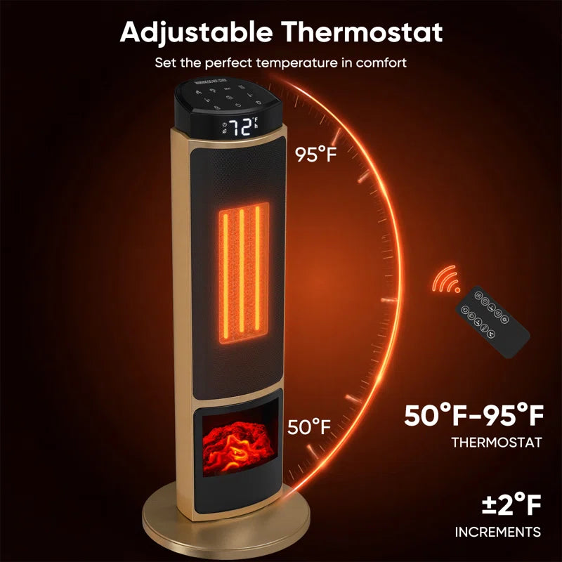 Tower Space Heater, Indoor Fan Heater, 1500W Compact Electric Heater with Remote Control