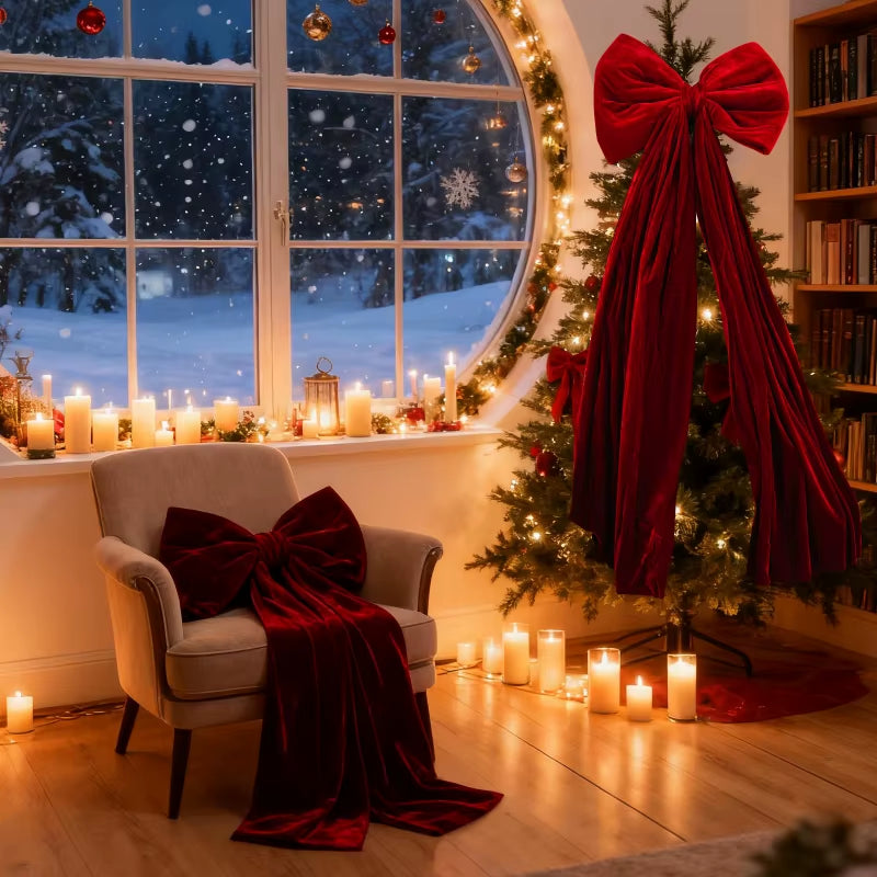 1Pc Large Christmas Bow Pendant Christmas Tree Decoration Wine Red Non Fallen Bow Tree Pendant