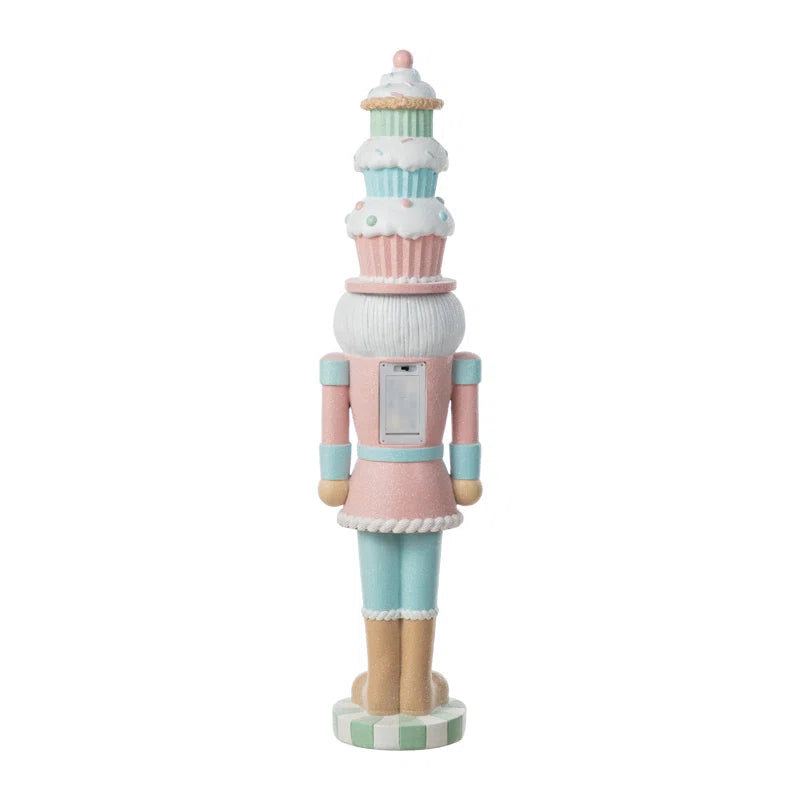 28"H Lighted Macaron Pink and Blue Resin Christmas Cupcake Nutcracker Porch Decor W/Timer