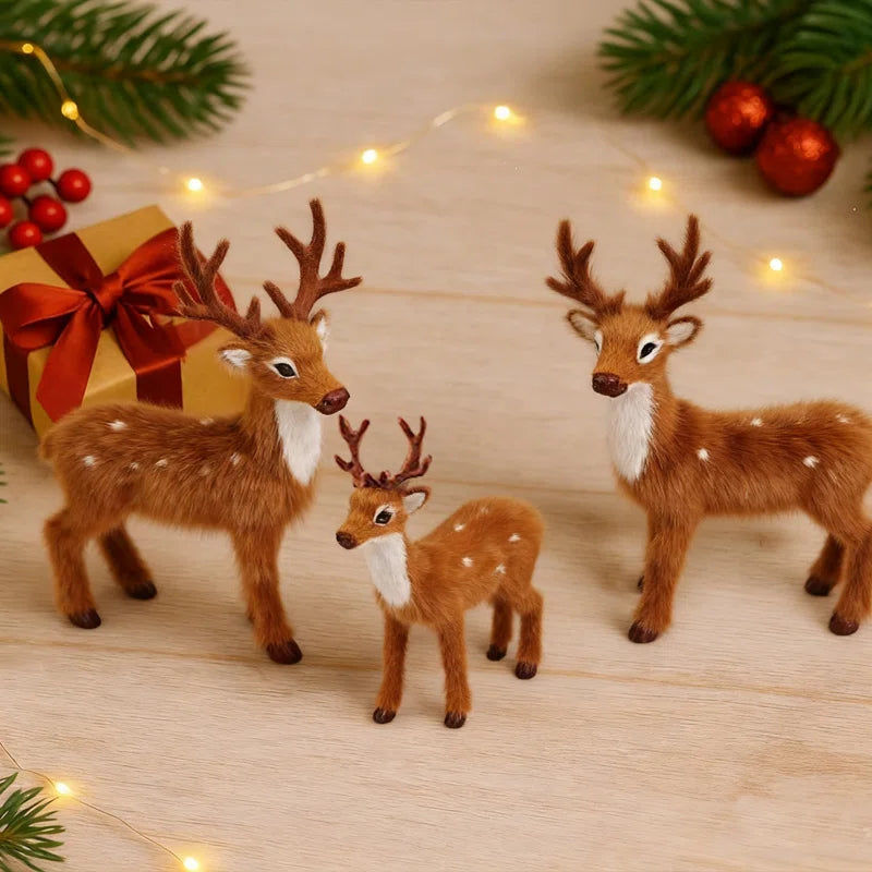 3 Pack Christmas Reindeer Figurines - Plastic Reindeer Sculpture for Winter Village, Mantle & Tabletop Decor, Xmas Centerpiece, Holiday Home Decorations, Housewarming Gift Set