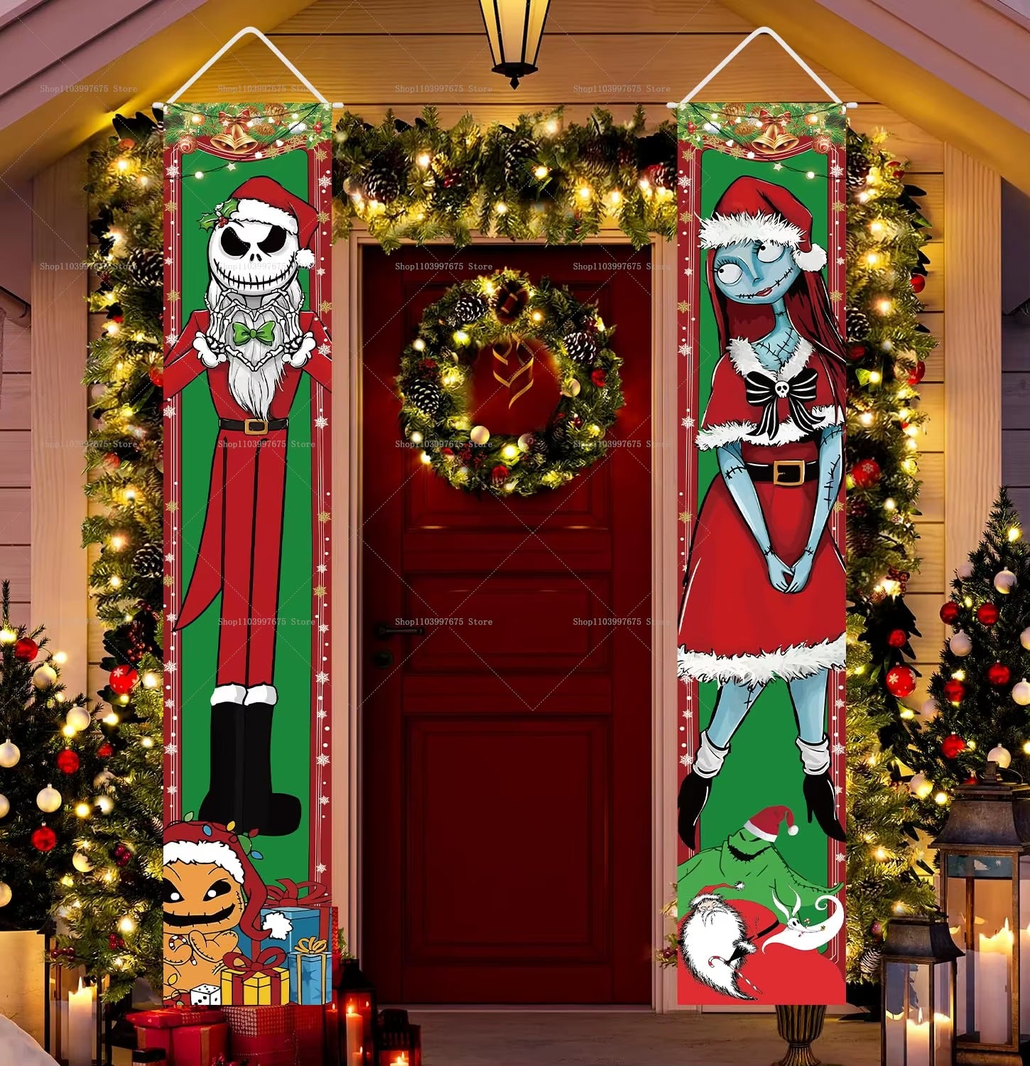 The Nightmare before Christmas Jack Banners Xmas Party Decorations Couplets Porch Signs Indoor Outdoor Wall Hanging Banners