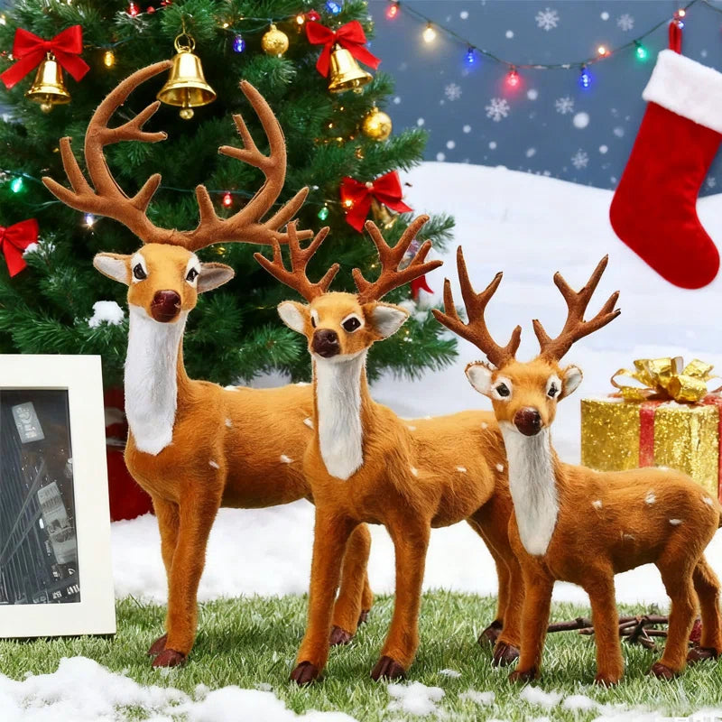 3 Pack Christmas Reindeer Figurines - Plastic Reindeer Sculpture for Winter Village, Mantle & Tabletop Decor, Xmas Centerpiece, Holiday Home Decorations, Housewarming Gift Set