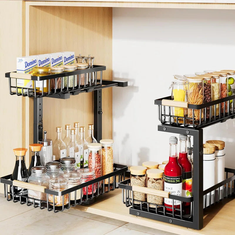 Under Sink Organizer, 2 Tier under Sink Organizers and Storage Sliding 2 Tier Rack Metal Organization under Counter Kitchen Bathroom