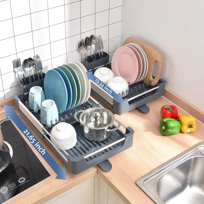 Adjustable Stainless Steel Kitchen Dish Rack, Extendable Dish Drying Rack,Plate Rack, Extra Large Capacity Dish Drainer