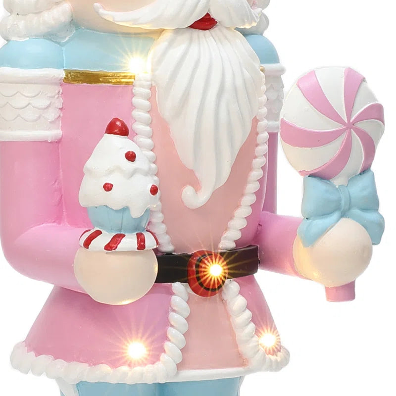 Lighted Nutcracker Pink Soldier with Cake, Battery Operated Holiday Decoration
