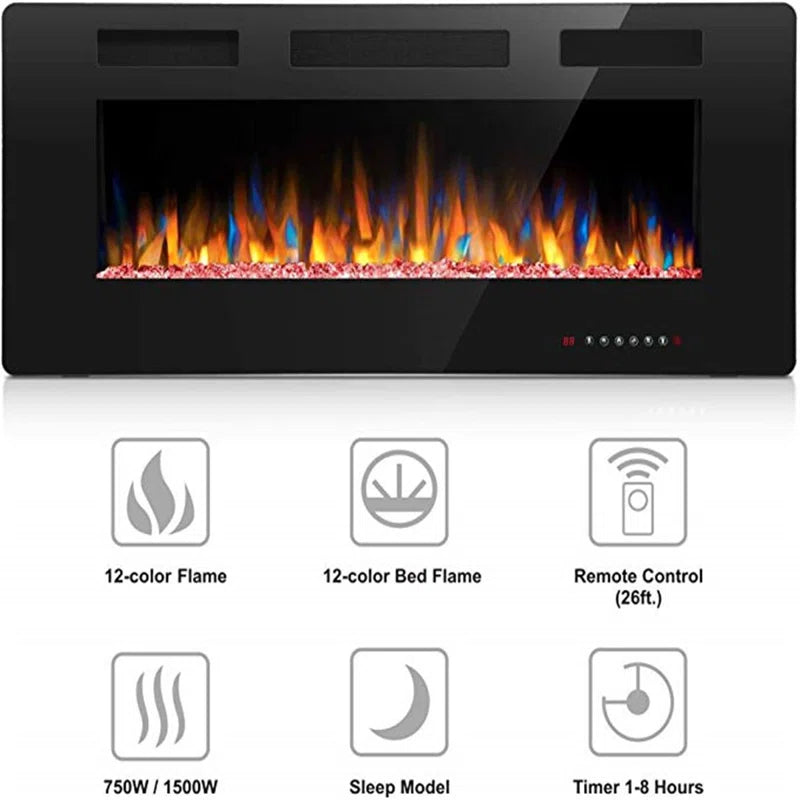Braegger Recessed & Wall Mounted Electric Fireplace, Remote Control W/ Timer, Adjustable Flame Color & Speed