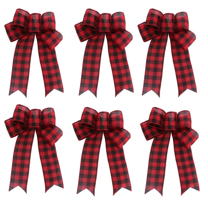 Buffalo Plaid Christmas Bows – Set of 6