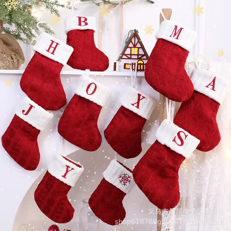 Christmas Socks Letters Christmas Knitting Stocking Tree Pendant Decorations Christmas Socks Red Snowflake