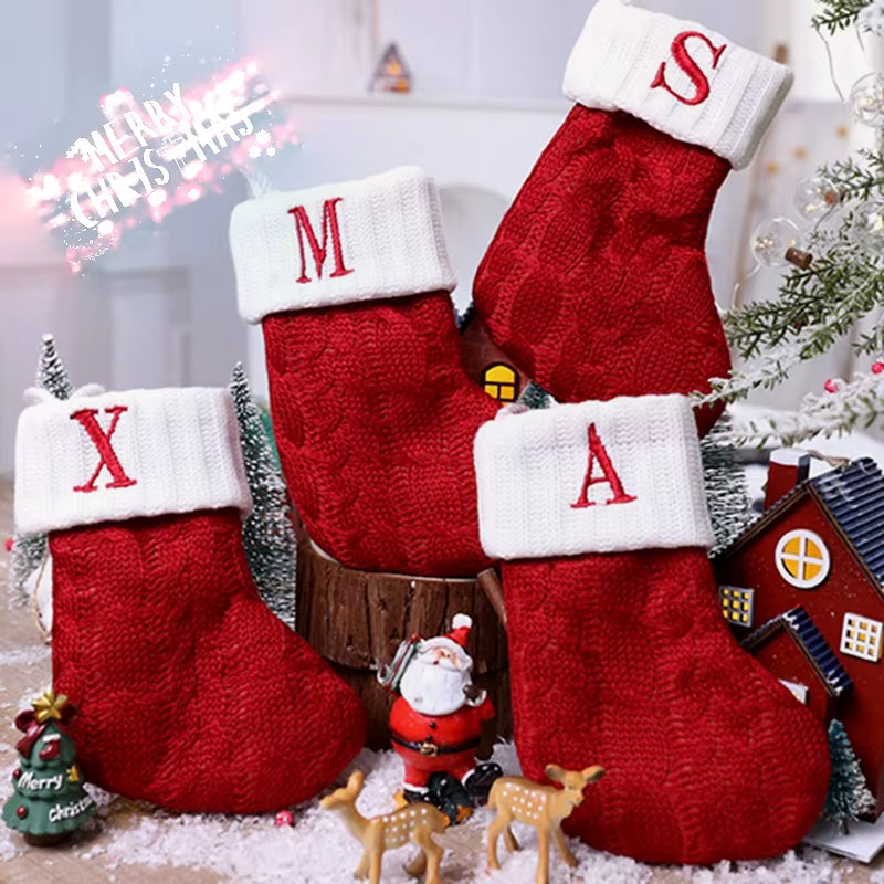 Christmas Socks Letters Christmas Knitting Stocking Tree Pendant Decorations Christmas Socks Red Snowflake