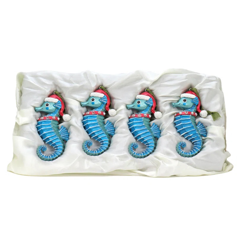 Set of 4 Teal Seahorse Hanging Figurine Ornament