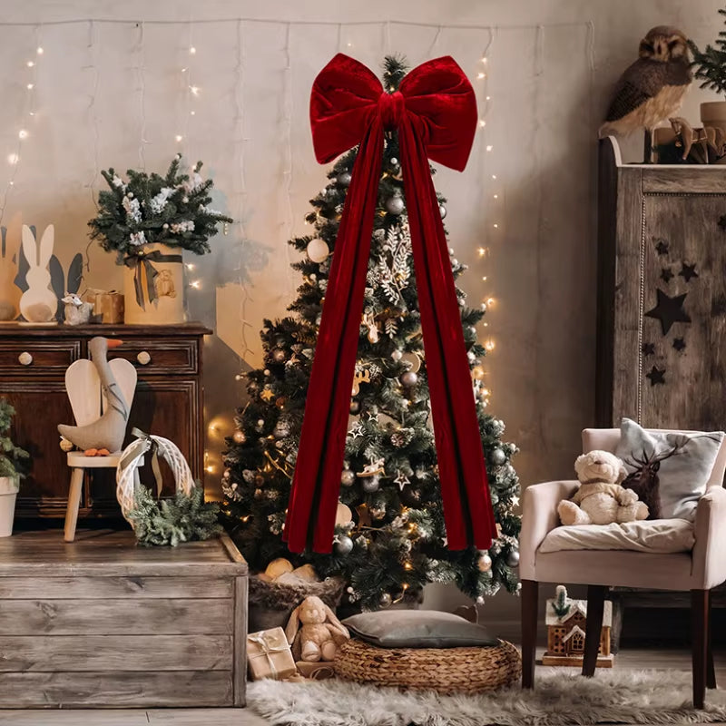 1Pc Large Christmas Bow Pendant Christmas Tree Decoration Wine Red Non Fallen Bow Tree Pendant