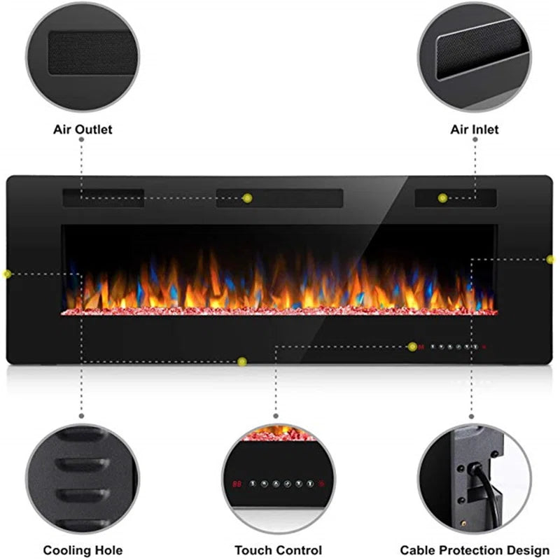 Braegger Recessed & Wall Mounted Electric Fireplace, Remote Control W/ Timer, Adjustable Flame Color & Speed