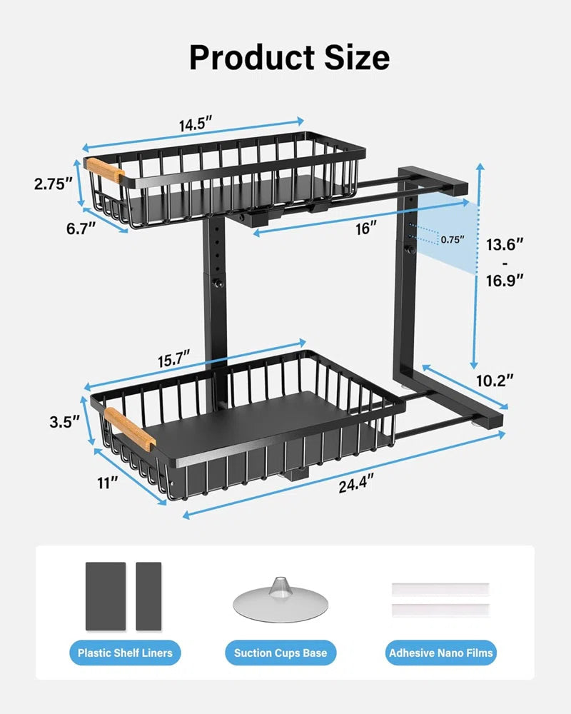 Under Sink Organizer, 2 Tier under Sink Organizers and Storage Sliding 2 Tier Rack Metal Organization under Counter Kitchen Bathroom