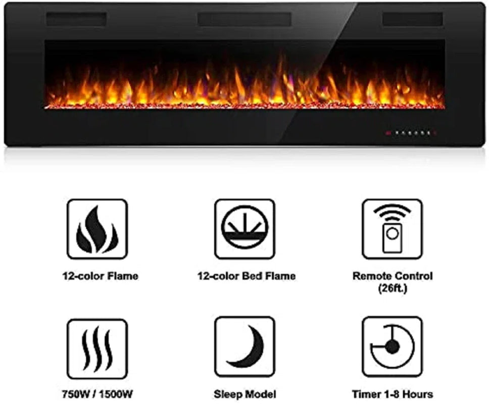 Braegger Recessed & Wall Mounted Electric Fireplace, Remote Control W/ Timer, Adjustable Flame Color & Speed