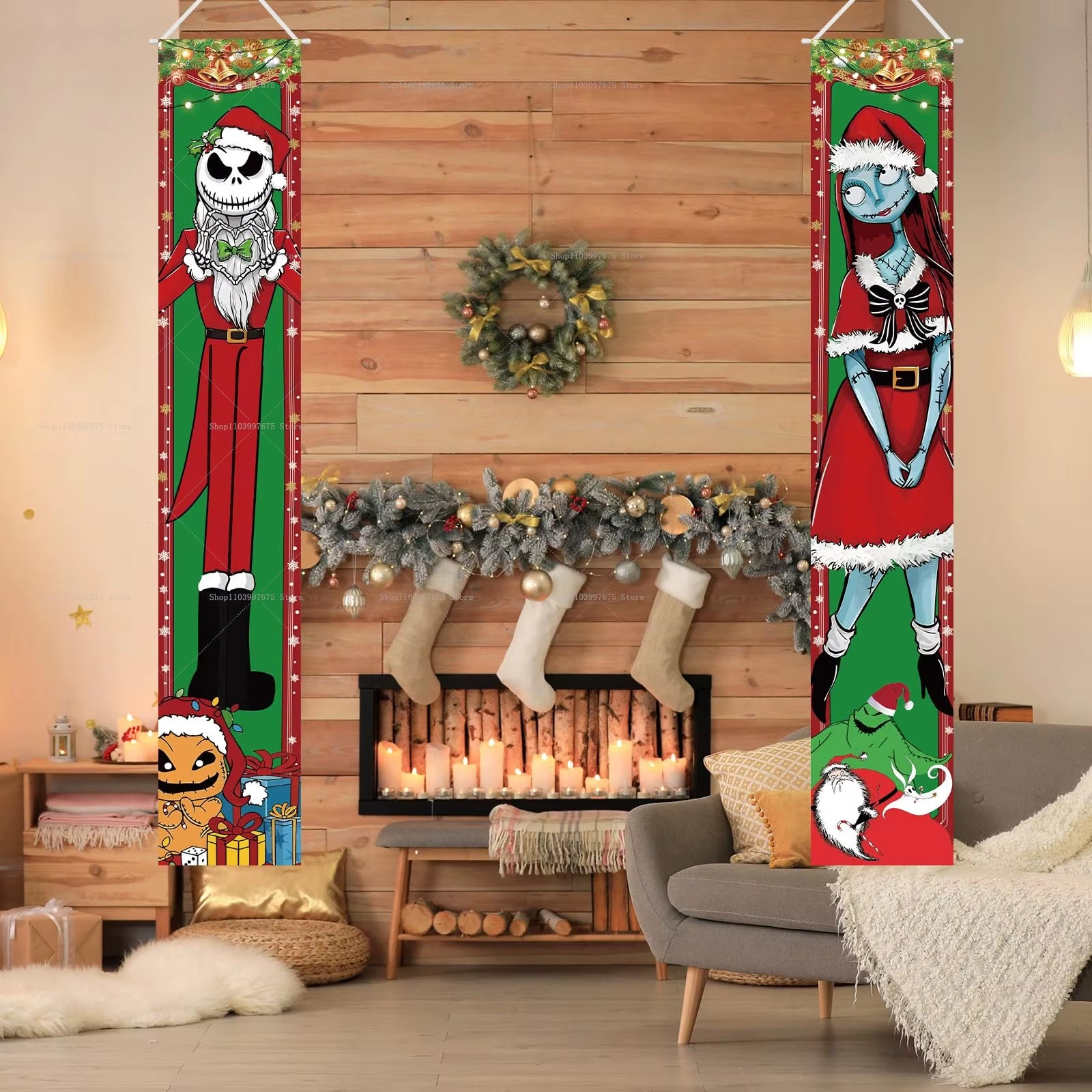 The Nightmare before Christmas Jack Banners Xmas Party Decorations Couplets Porch Signs Indoor Outdoor Wall Hanging Banners