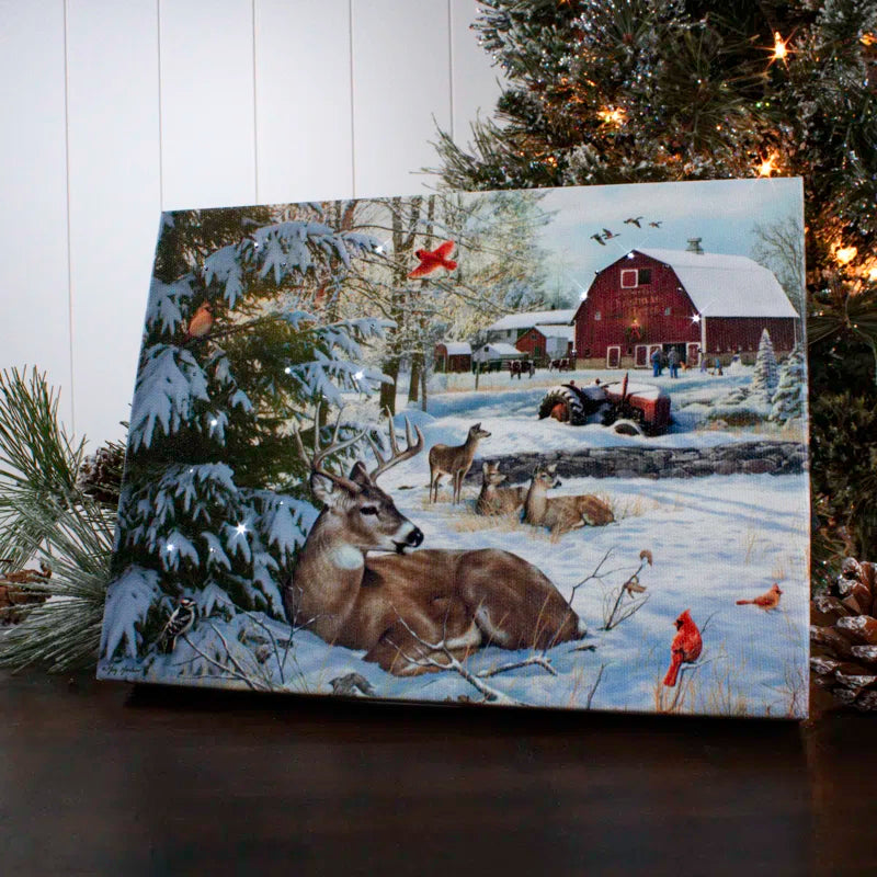 Fresh Snow on the Farm 8 X 6 Mini Lighted Easel Back Canvas