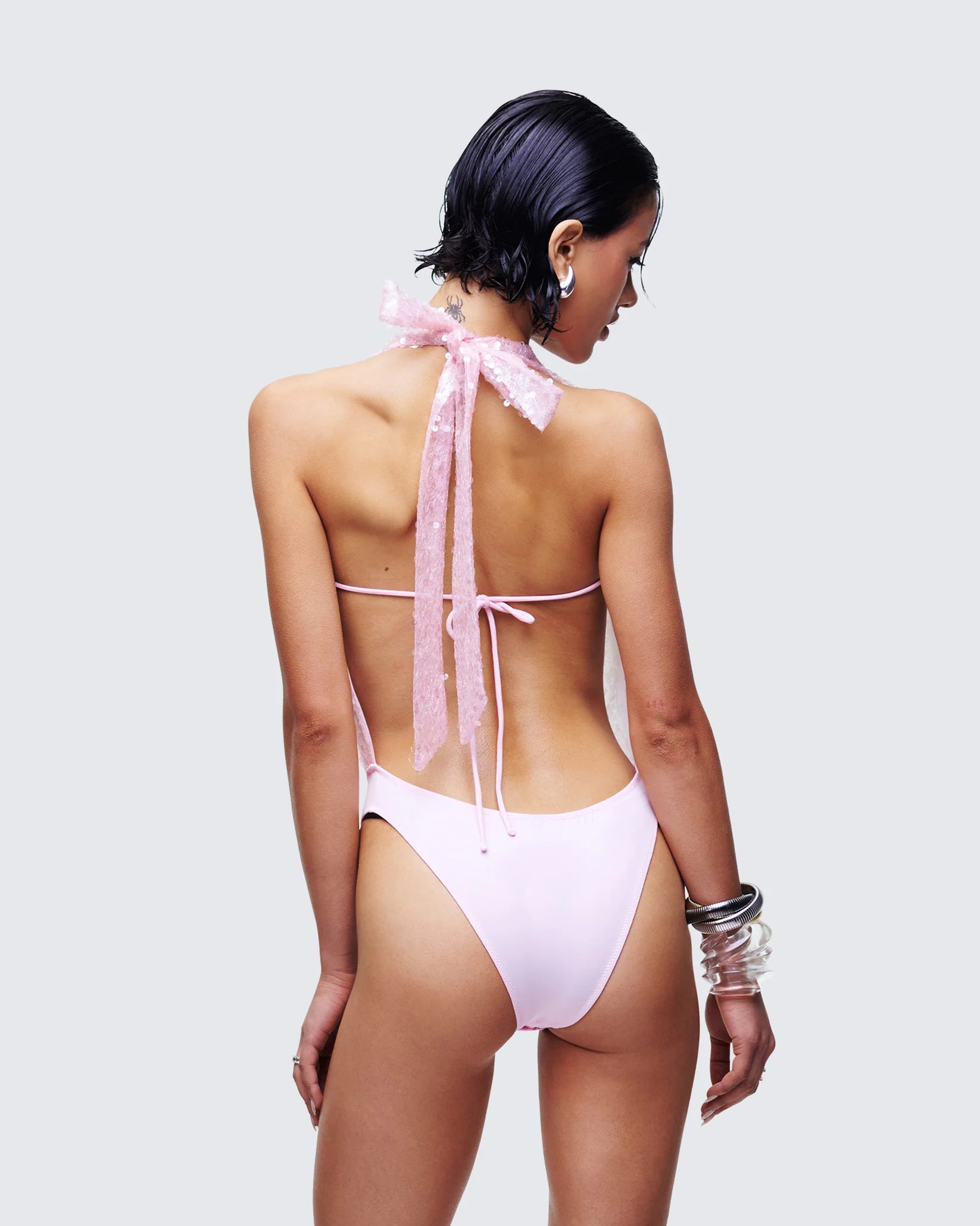 Pink Sequin Halter Bodysuit