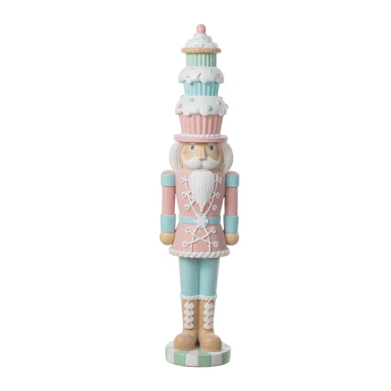 28"H Lighted Macaron Pink and Blue Resin Christmas Cupcake Nutcracker Porch Decor W/Timer