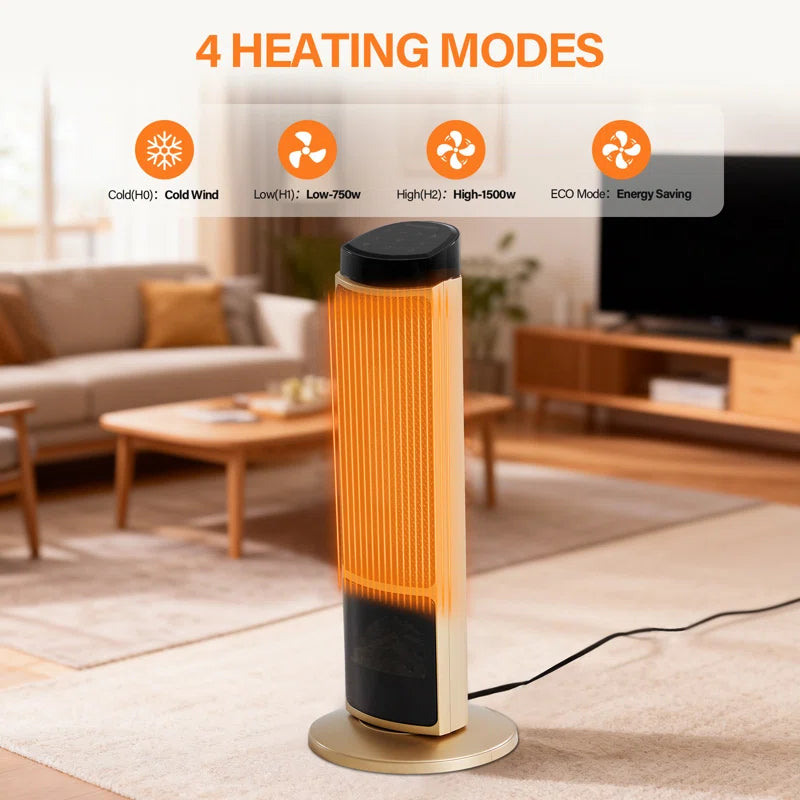 Tower Space Heater, Indoor Fan Heater, 1500W Compact Electric Heater with Remote Control