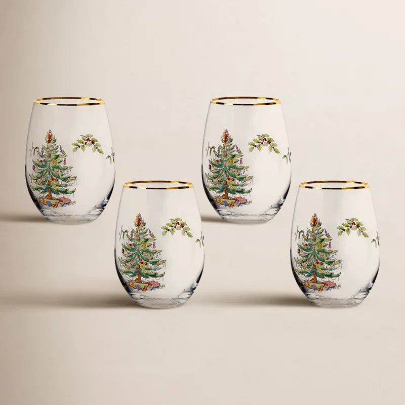 Christmas Tree Stemless Wine Glasses 19Oz