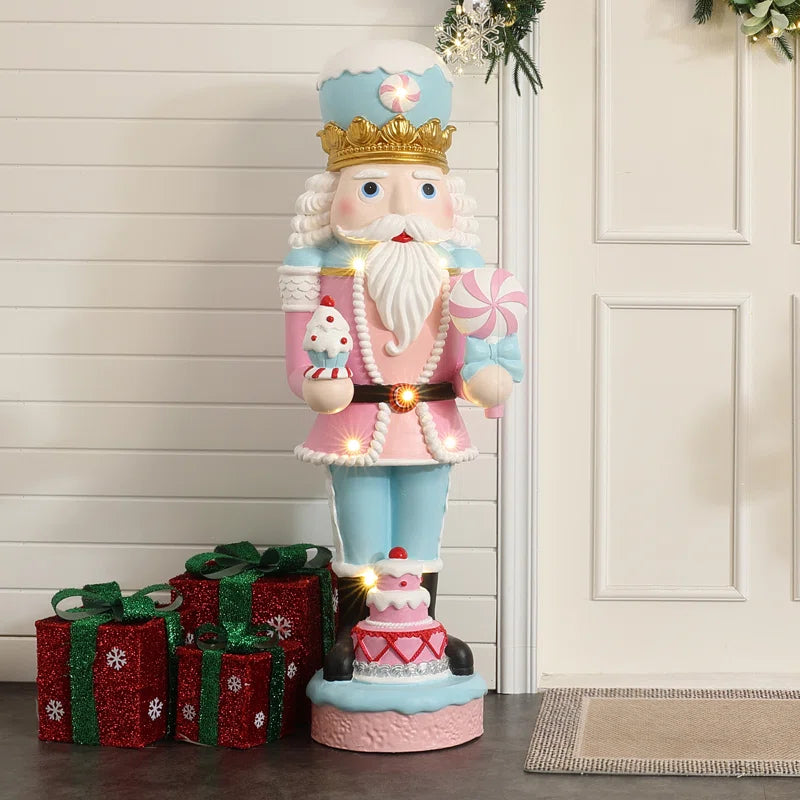 Lighted Nutcracker Pink Soldier with Cake, Battery Operated Holiday Decoration