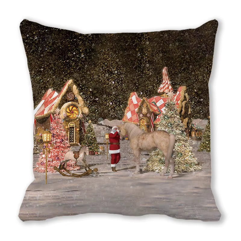 Red Christmas Car Delivering Gifts Digital Printing Short Plush Pillow Covers for Car Sofa Office Cushion Cover Home Goods