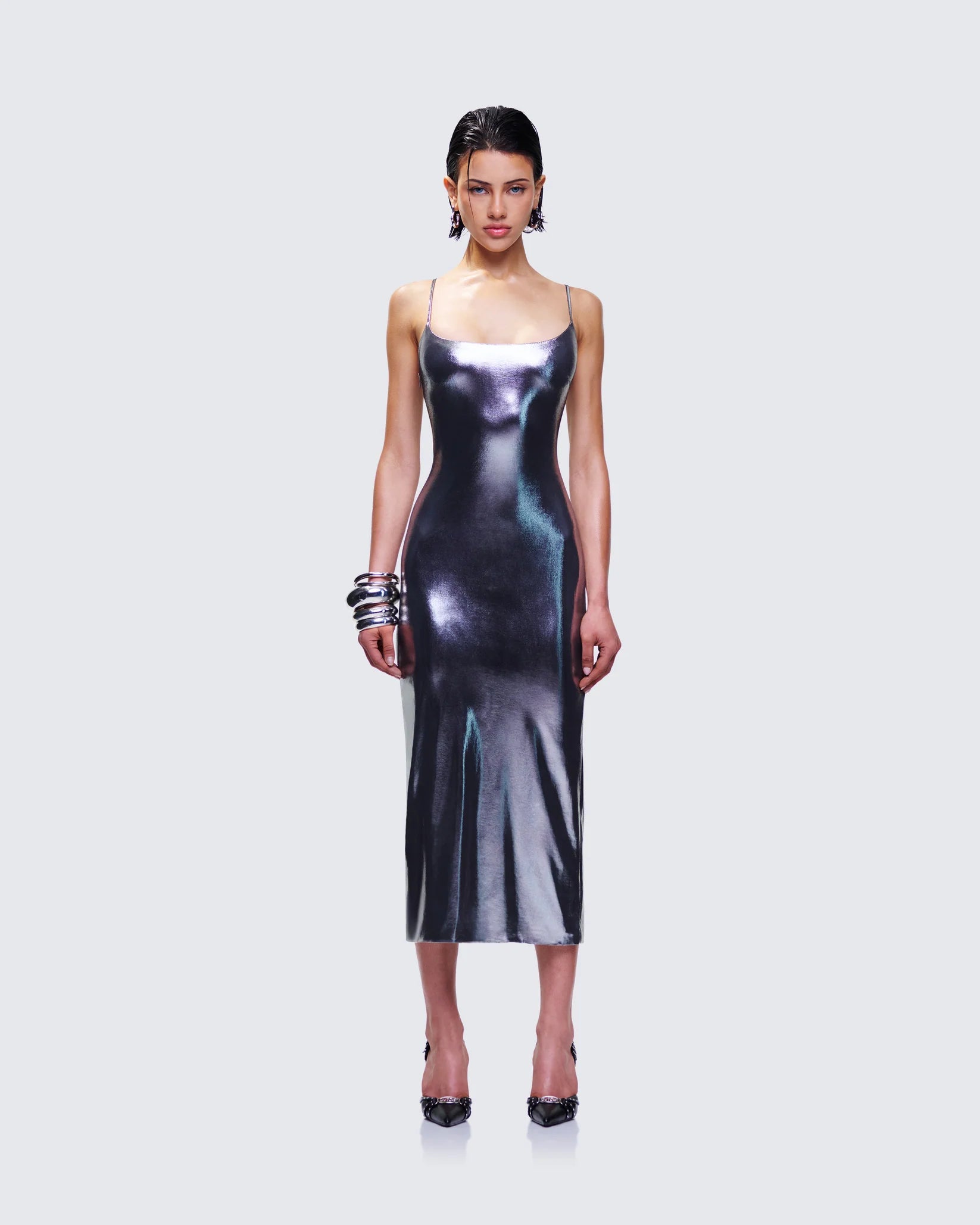 Liquid Chrome Midi Dress
