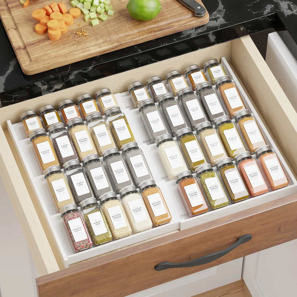 Expandable Bamboo Spice Drawer Organizer — Clean, Calm Kitchen Storage