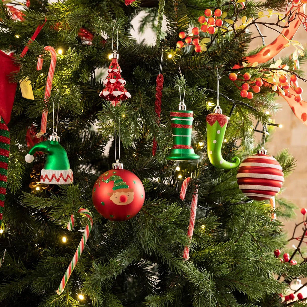 80-Count Red & Green Elf Christmas Ornament Set (Shatterproof)